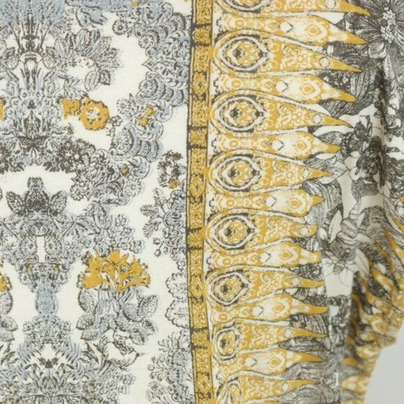 Lucky Brand Women's Medium Yellow Black Split Scoop Neck Tie Hem Cap Sleeve Tee - Picture 6 of 10